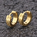 Aros dorados de acero inoxidable de 4x9mm con acabado arenado mate y ranuras finas - Estilo B / Delgado / Dorado