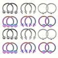 Detail of 24pcs 16G stainless steel body piercing set in silver and purple gradient finish - Silver and Rainbow Set (Style-1)