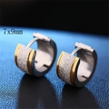 Pendientes bicolor de acero inoxidable arenado con borde dorado de 7x9mm - Estilo C / Versión Ancha / Oro y Plata