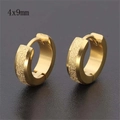 Pendientes de aro dorados de 4x9mm en acero inoxidable con acabado arenado texturizado - Estilo D / Delgado / Dorado
