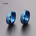 Pendientes de aro en acero azul mate con textura brillante, tamaño 4x9mm, moda - Estilo D / Delgado / Azul