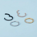 Set of four 316L stainless steel hinged clicker rings with zircon inlay in four colors - Style B / 1.2x6mm / Silver