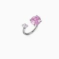 Detailed view of an open ring with pink zircon stones and elegant silver finish - White And Pink (Steel Color Bar)