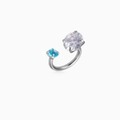 Macro detail of silver horseshoe ring featuring oval purple and blue zircon stones - Light Blue And White (Steel Color Bar)
