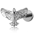 Polished G23 titanium eagle labret stud with detailed wings on a reflective surface - Eagle / 1.0x6mm