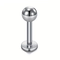 Polished silver F136 titanium labret stud with flat back for ear or lip piercing - 1.2x6mm / Sphere