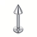 Polished silver F136 titanium labret stud with punk style spike top and flat back base - 1.2x6mm / Cone