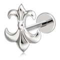 G23 Titanium Fleur-de-lis stud earring with internal thread and flat back labret jewelry - 1.0x6mm / Silver