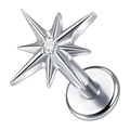 G23 Titan Labret Stecker mit achtzackigem Stern und rundem Zirkonia Edelstein - 1.0x6mm / Silber Weißer Zirkonia