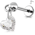Macro detail of G23 titanium labret stud with heart zircon and internal thread structure - Heart Shape / 1.2x8mm