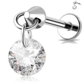 Silver G23 titanium labret stud with round 5A cubic zirconia and thread detail - Round / 1.2x8mm