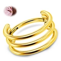 Polished gold G23 titanium triple row seamless clicker hoop for nose and ear cartilage - 8mm / 16.00g / Gold