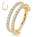 G23 titanium gouden neusring met dubbele rij 5A zirkoon en naadloos scharnier - 1.2x8mm / Goud