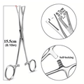 15.5cm stainless steel self-locking piercing forceps with serrated jaws and ring handle - 2# Triangle Open Clamp