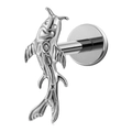 Gepolijste G23 titanium labret stud met een gedetailleerd vis totem hoofdontwerp - Meervalvorm / 1.0x6mm