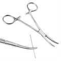 Curved stainless steel piercing forceps with locking mechanism and needle holder detail - 7# Curved Mouth Clamp