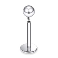 Macro view of the internal thread detail and polished ball of the G23 titanium labret stud - Round Ball Style / 1.0x6mm
