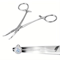 Silver stainless steel piercing forceps with serrated jaws holding a crystal accessory - 8# Dermal Anchor Clamp