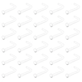 Detailed grid display of thirty clear acrylic L-shaped nose studs for discreet piercings - Transparent L-Shape Flat Top Nose Stud