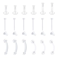 Detailed set of clear acrylic invisible body piercing jewelry for labret and ears - Labret And Straight Bone And Curved Barbell And Earring Back Mix