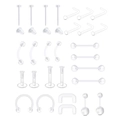 Set of transparent acrylic body piercing jewelry including nose studs and rings - L-Shape And Straight And Curved And Labret And Horseshoe Mix