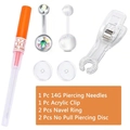 6-piece body piercing kit with 14G needle, acrylic clamp, and rhinestone belly rings - Multicolor Rhinestone Style