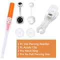 6-piece body piercing kit with 14G needle acrylic clamp belly rings and silicone discs - Black Gemstone Style
