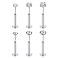 Detailansicht der Labret-Stecker aus Edelstahl mit Zirkonia-Steinen in verschiedenen Größen - Typ K 6-teiliges Set (Push-in Silber)