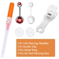 6-piece body piercing kit with 14G needle, acrylic clamp, belly rings and healing discs - Red Bead Style