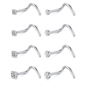 Set de 8 piercings de nariz en acero inoxidable con circonitas cuadradas y redondas L-shape - Juego Tipo B de 8 Piezas (S/L Plateado) / Plateado