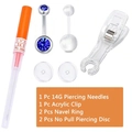 Detailliertes 6-teiliges Piercing-Set mit 14G Nadel, Acryl-Klemme und Kristall-Bauchnabelpiercings - Blau Strass Stil