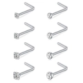 Set de 8 piercings de nariz en L de acero inoxidable con circonitas cuadradas y redondas - Juego Tipo C de 8 Piezas (Garra L/Bisel Plateado) / Plateado