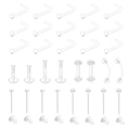 Macro shot of clear acrylic body jewelry set including nose studs and lip rings on white background - Style D (Mixed Piercing Styles)