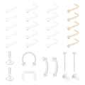 Detailed macro view of 28-piece clear acrylic invisible piercing set for nose and lips - Nose Stud And Hoop And Labret And Eyebrow Ring And Nude Color Mix
