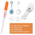 Detailliertes 14G Piercing Set mit Nadel, Bauchnabelringen, Klemme und Unterlagen - Blau Strass-Stil
