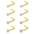 Detail von 8 goldenen L-Nasensteckern mit runden Zirkonia und Krappenfassung in Gold - Typ F 8-teiliges Set (L-Form Gemischt Gold)