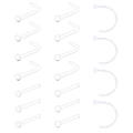Macro detail of 18pcs clear acrylic nose stud set featuring L-shape, bone and hoop styles - L-Shape And Straight Bone And Hoop Clear Mix