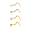 Detailliertes Set aus vier goldenen Edelstahl-Nasensteckern mit funkelnden Zirkonia-Steinen - Typ R 4-teiliges Set (Spiral Gold)