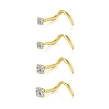 Detail von vier goldenen Spiral-Nasenringen mit funkelnden Zirkonia in Krappenfassung - Typ H 4-teiliges Set (Spiral Gold)
