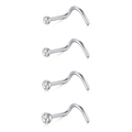Vierer-Set S-förmige Nasenstecker aus Edelstahl mit funkelnden runden Zirkonia-Steinen - Typ P 4-teiliges Set (Spiral Silber)