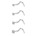 Set de cuatro piercings de nariz en forma de S de acero inoxidable con piedras de circonita - Juego Tipo D de 4 Piezas (Forma S Plateado) / Plateado