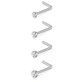 Makro-Detail von L-förmigen Nasensteckern mit funkelnden Zirkoniasteinen aus Edelstahl - Typ Q 4-teiliges Set (L-Form Silber)