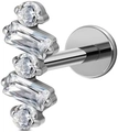 G23 titanium labret sieraad met een gebogen bliksemontwerp en vijf fonkelende zirkoonstenen - 1.0x6mm / Witte Zirkoon