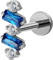 Piercing labret in titanio G23 con pietre blu rettangolari e zirconi tondi chiari - 1.0x6mm / Zirconia Blu e Bianca