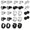24er-Set Punk-Ohrringe aus Edelstahl mit geometrischen Steckern und Creolen in Silber und Schwarz - Set A / Silber und Schwarz Mix