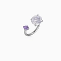 Titanium horseshoe ear piercing ring with white and purple cubic zirconia stones - Purple And White (Steel Color Bar)