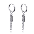 Gothic punk silver stainless steel dangle earrings with detailed feather pendant - Feather Chain (Style-8)
