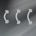 Macro shot of 16G curved barbell eyebrow rings with zircon stones on stainless steel - Steel Color Zirconia Inlaid Style