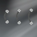 Three pieces of black stainless steel curved barbells with clear zircon stones for piercings - Black Zirconia Inlaid Style