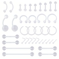 37pcs clear acrylic body piercing set including nose rings lip studs and eyebrow bars - Mixed Style